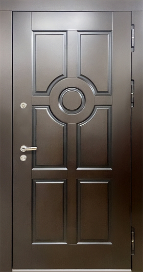 Входная дверь с коричневыми панелями МДФ со шпоном