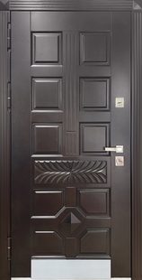 Металлическая термодверь с темно-коричневыми плитами МДФ с отбойником