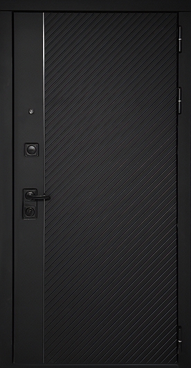 Металлическая дверь с черными панелями МДФ и вертикальным молдингом